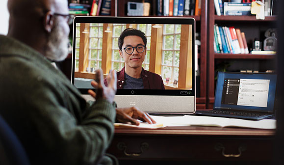 Professor training student using cisco webex